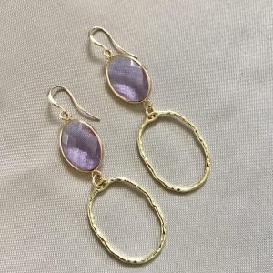 Lila Glasstenen & Ovale Hangers