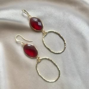 Rode Glassteen & Ovale Hangers