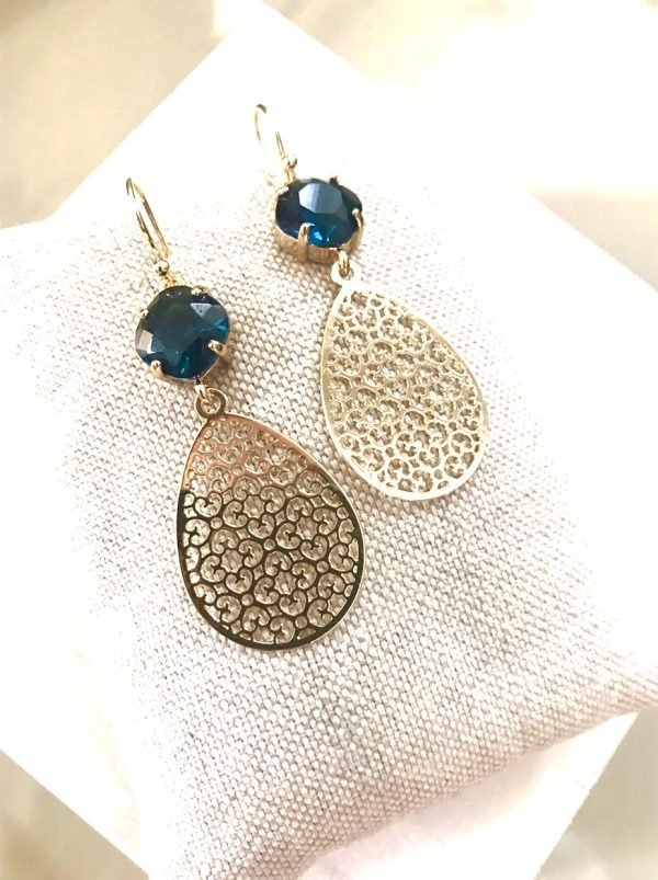 Blauwe Glassteentjes & Goldplated Filigree - Afbeelding 2