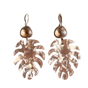 Peach Glass & Golden Brown Leaves