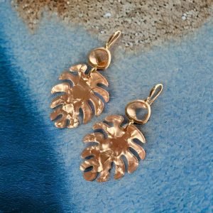 Peach Glass & Golden Brown Leaves