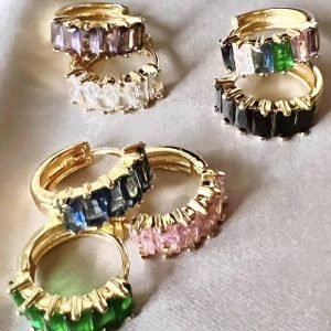 Goldplated Oorringen Zirkonia Pink