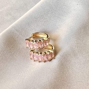 Goldplated Oorringen Zirkonia Pink