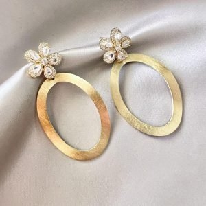 Goldplated Zirkonia Bloem & Brushed Ovalen