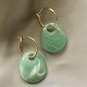 Vergulde Oorringen & Mintgroene Resin