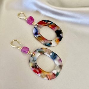 Fuchsia Jade & Multicolour Resin (medium)