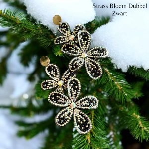 Strass Bloem Dubbel Zwart