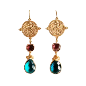 Muntjes & Burgundy en Petrol Glasstenen