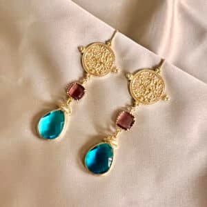 Muntjes & Burgundy en Petrol Glasstenen